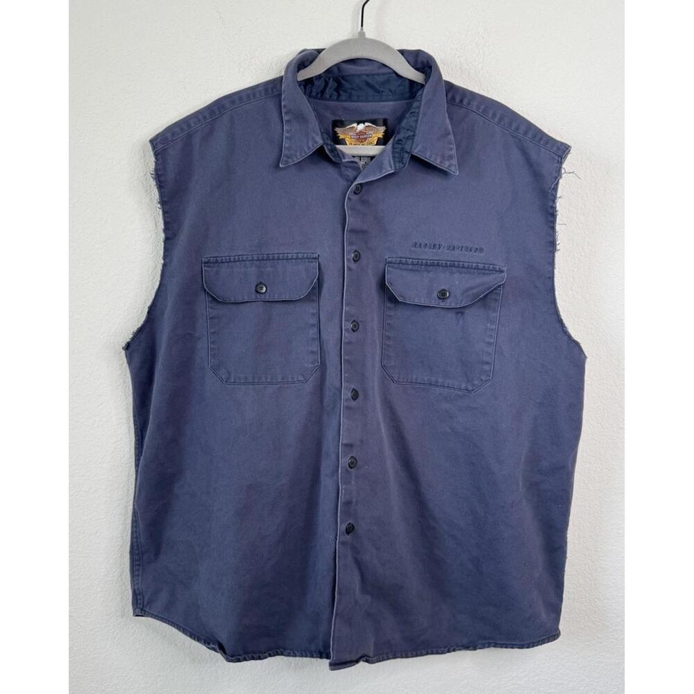 Harley Davidson Shirt Men’s XXL Blue Sleeveless Cut Off Vest Motorcycle Riding